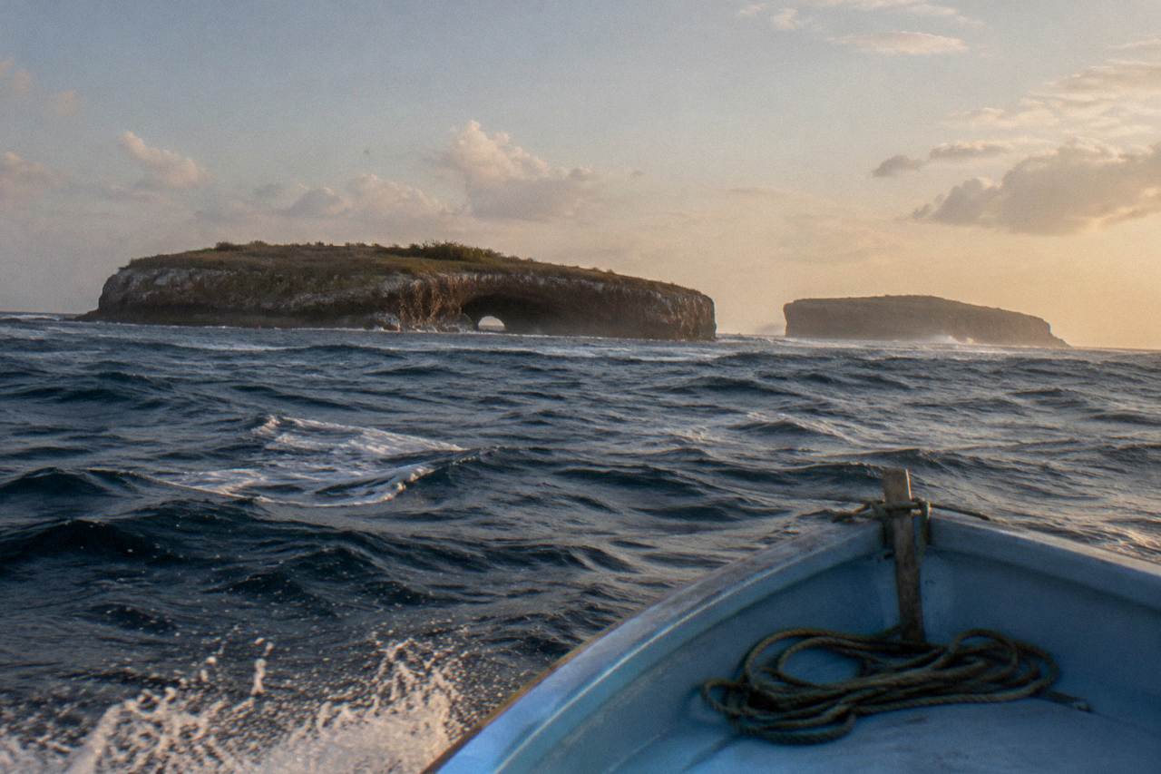 Open water between Puerto Vallarta and the Marietas Islands with distant island cliffs